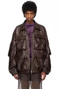 Покрытая саржа искусственная кожаная куртка Dries Van Noten, цвет rust