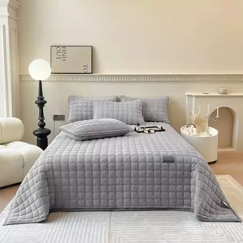 Покрывало 230х250 см с 2 наволочками 50х70 см, одеяло 3 шт., ультрамягкое одеяло на диван для всех сезонов, светло-серое Topchances