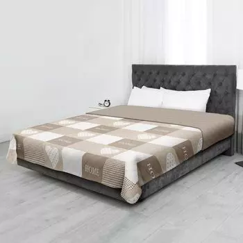 Покрывало (Домашнее Бежевое) 220х240 см с набивным промежуточным слоем, покрывало - легкий плед, летнее стеганое одеяло - лоскутное одеяло, двустороннее одеяло в разных вариантах. мотивы Bestlivings