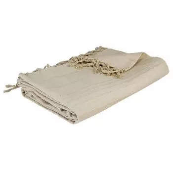 Покрывало хлопок с бахромой 150 х 200 см одеяло темно-синий экрю Atmosphera Crateur d'intrieur, бежевый