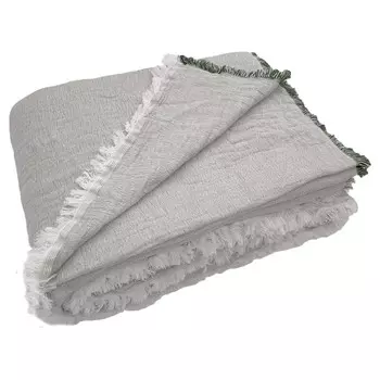 Покрывало из хлопка с бахромой - Mellow Bianca, серый/зеленый, Piazza e Mezza