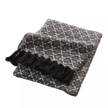 Покрывало с бахромой JANNA, черно-белое, хлопок, 125 х 150 см Douceur d'interieur