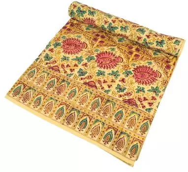Покрывало с блочным принтом, покрывало на кровать и диван, настенная подвеска ручной работы, настенная ткань — дизайн 16, желтый, хлопок, размер: одинарный 150*200 см Guru-Shop