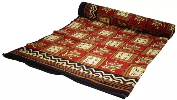 Покрывало с блочным принтом, покрывало на кровать и диван, настенная подвеска ручной работы, настенная ткань - дизайн 27, красный, хлопок, размер: одинарный 150*200 см Guru-Shop