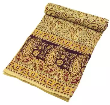 Покрывало с блочным принтом, покрывало на кровать и диван, настенная подвеска ручной работы, настенная ткань — дизайн 12, кремово-белый, хлопок, размер: одинарный 150*200 см Guru-Shop