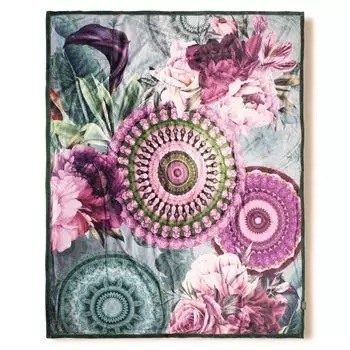 Покрывало с мандалой и цветами - 130х160 см - 100% поливелвет. Muller Textil, мультиколор