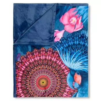 Покрывало с мандалой и цветами - 130х160 см - 100% поливелвет. Muller Textil, синий