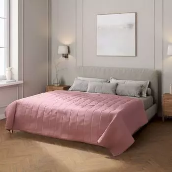 Покрывало с полосатой стежкой Dekoria, розовый