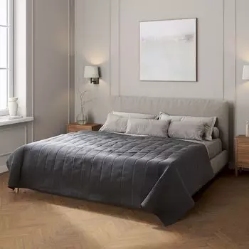 Покрывало с полосатой стежкой Dekoria, серый