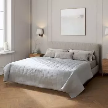 Покрывало с полосатой стежкой Dekoria, серый