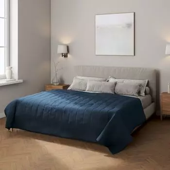 Покрывало с полосатой стежкой Dekoria, синий