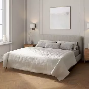 Покрывало с полосатой стежкой Dekoria, светло-серый