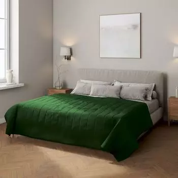 Покрывало с полосатой стежкой Dekoria, темно-зеленый