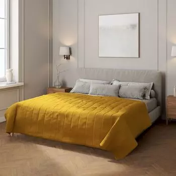 Покрывало с полосатой стежкой Dekoria, желтый