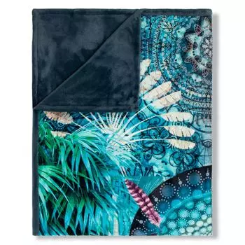 Покрывало с тиграми, листьями и мандалами - 130х160 см - 100% Поливелвет/Шерпа Muller Textil, мультиколор