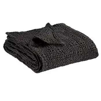 Покрывало StoneWashed с неравномерной сотовой структурой из однотонного хлопка - Tana Vivaraise, уголь, двуспальный