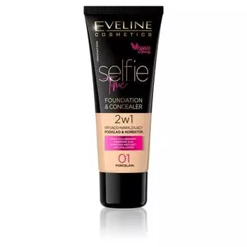 Покрывающая и увлажняющая основа и консилер 2в1, №01 Фарфор Eveline Cosmetics, Selfie Time