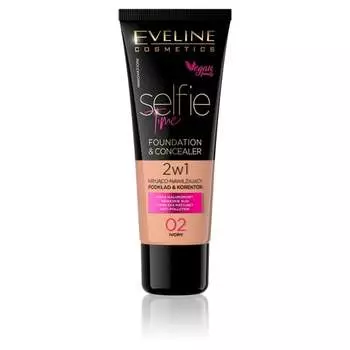 Покрывающая и увлажняющая основа и консилер 2в1, №02 Слоновая кость Eveline Cosmetics, Selfie Time