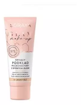 Покрывающая тональная основа с эффектом сияния 01 Light Beige, 30 мл Soraya, Glam Make-Up