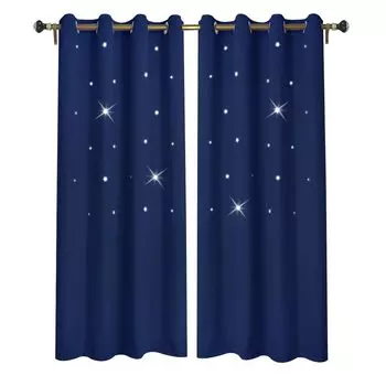 Полая штора со звездой, непрозрачная штора на люверсах для гостиной, детской комнаты, спальни, 132 х 213 см, розовая easy home, темно-синий