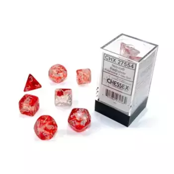 Поли-комплект красный с серебром (7), Dice - Nebula (Chessex)