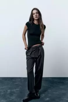 Полиамидная футболка ZARA, черный