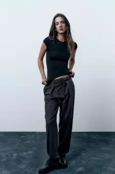 Полиамидная футболка ZARA, черный