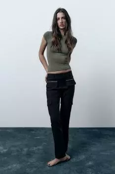 Полиамидная футболка ZARA, хаки