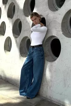 Полиамидное боди с длинным рукавом ZARA, белый
