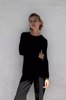 Полиамидное боди с длинным рукавом ZARA, черный