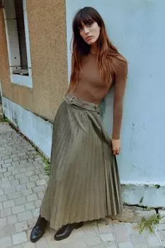 Полиамидное боди с длинным рукавом ZARA, цвет Toffee