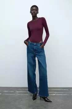 Полиамидное боди с длинным рукавом ZARA, цвет Wine