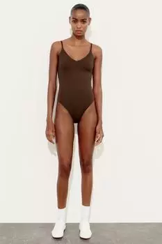 Полиамидный боди ZARA, коричневый/серо-коричневый
