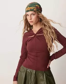 Полиамидный топ с узлом в бордовом цвете ASOS DESIGN