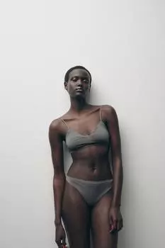 Полиамидный треугольный бюстгальтер без косточек ZARA, зеленый
