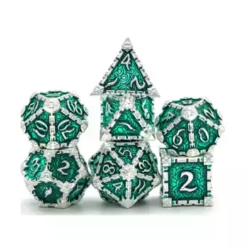 Поликомплект Кинжала Яда — Серебряный Изумруд (7), Dice Sets - Metal (Foam Brain Games)