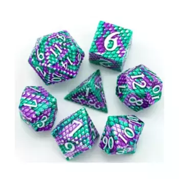 Полимерный набор из чешуи дракона — лагуна с серебром (7), Dice Sets - Metal - Dragonstone, Dragon, Dragon Scale, Hidden Dragon