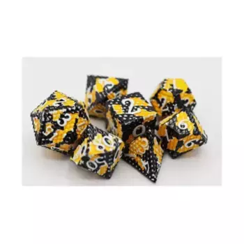 Полимерный набор из чешуи дракона — Шмель с серебром (7), Dice Sets - Metal - Dragonstone, Dragon, Dragon Scale, Hidden Dragon