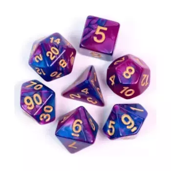 Полисетка - Между измерениями с золотом (7), Dice Sets - Resin/Acrylic - Blue, Green, & Purple (Foam Brain Games)