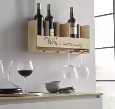 Полка для бутылок для дома с держателем для бутылок и стаканов Home affaire 51,5х23х11 см, цвет natur