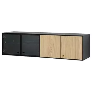 Полка настенная, шпон черный/дуб, 121x32x32 см, BOASTAD IKEA