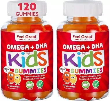 Полноценные жевательные конфеты с ДГК для детей от The Feel Great Vitamin Co., омега-3, 6, 9 из водорослей, 2 упаковки