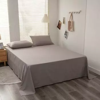 Полноразмерная хлопковая простыня, дышащая и приятная для кожи простыня для сна, без наволочек (200x230 см, светло-серый) CANDeal