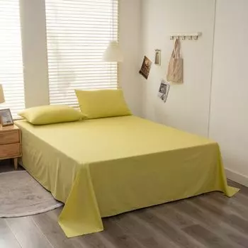 Полноразмерная хлопковая простыня, дышащая и приятная для кожи простыня для сна, без наволочек (200x230 см, желтый) CANDeal