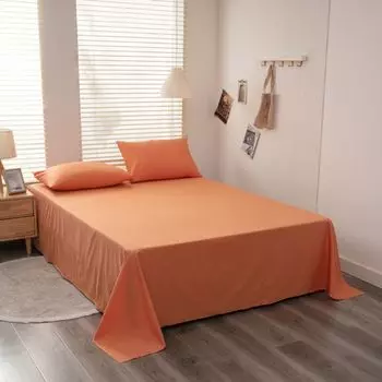 Полноразмерная хлопковая простыня, дышащая и приятная для кожи простыня для сна, без наволочек (245x250 см, оранжевый) CANDeal