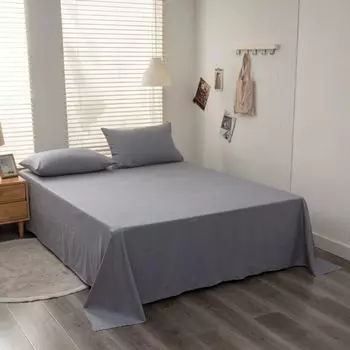 Полноразмерная хлопковая простыня, дышащая и приятная для кожи простыня для сна, без наволочек (245x270 см, серая) CANDeal