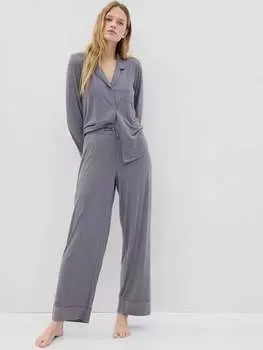 Полноразмерные пижамные штаны с контрастной окантовкой Gap, цвет concrete grey