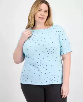 Полноразмерный вязаный топ с полосками и рукавами 3/4 Style & Co, мультиколор