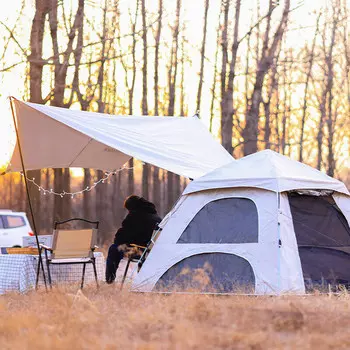 Полностью автоматическая палатка Jingdian Guangnian (одна дверь) кремового цвета на 34 человека (двухдверная) кремового цвета с навесом из влагостойкого коврика