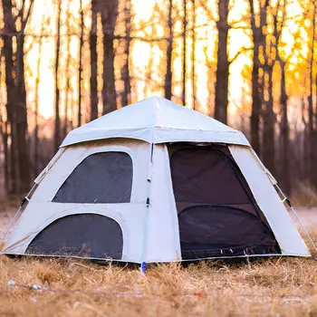 Полностью автоматическая палатка Jingdian Guangnian (одна дверь) кремового цвета на 34 человека (двухдверная) кремового цвета с навесом